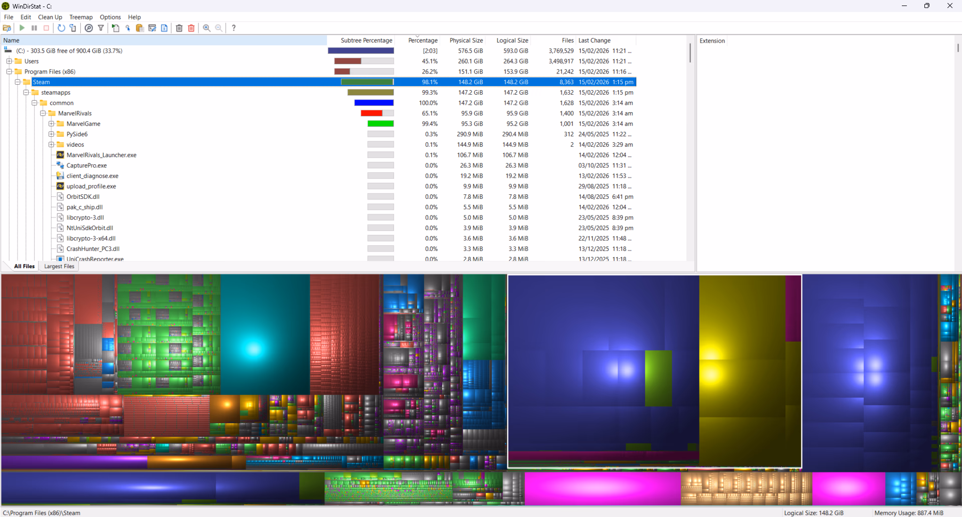 Screenshot of disk usage statistics by WinDirStat